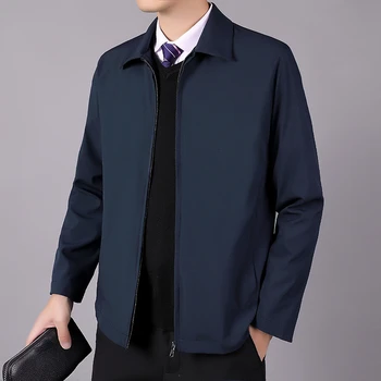 Темно-синяя Мужская куртка Оверсайз 3xl 4xl, Джентльменская Весенняя куртка на молнии С длинным рукавом, Повседневное Деловое Свободное пальто на молнии Для мальчиков, верхняя одежда