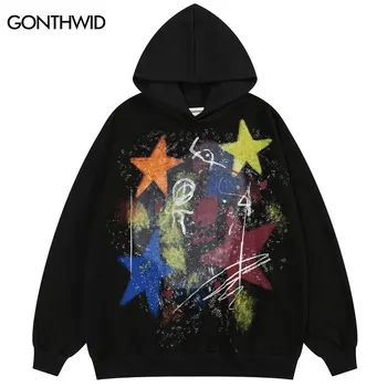 Толстовка в стиле хип-хоп Y2K, уличная одежда, Harajuku, ретро-звезда, Граффити, графический принт, толстовка с капюшоном, модный Свободный пуловер в стиле панк-гот 2023