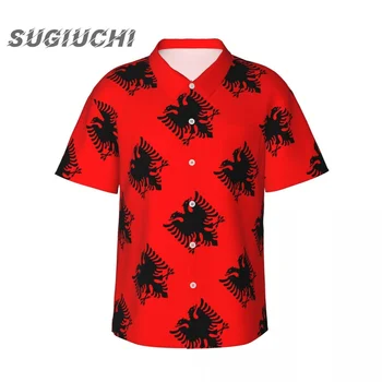Флаг Албании, 3D Гавайские рубашки для мужчин, пляжная рубашка с коротким рукавом, летняя повседневная одежда с цветочным рисунком на пуговицах