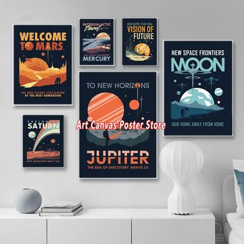 Художественная Картина на холсте Космические путешествия Универсальная Планета Луна Марс Сатурн Печать плакатов Настенные Панно Для гостиной Домашний Декор Cuadros