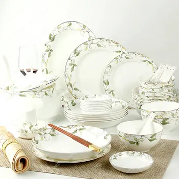 Чаша, тарелка, миска, палочки для еды, Таншаньский костяной фарфор, керамическая посуда с 50 головками, миска и тарелки, набор для дома